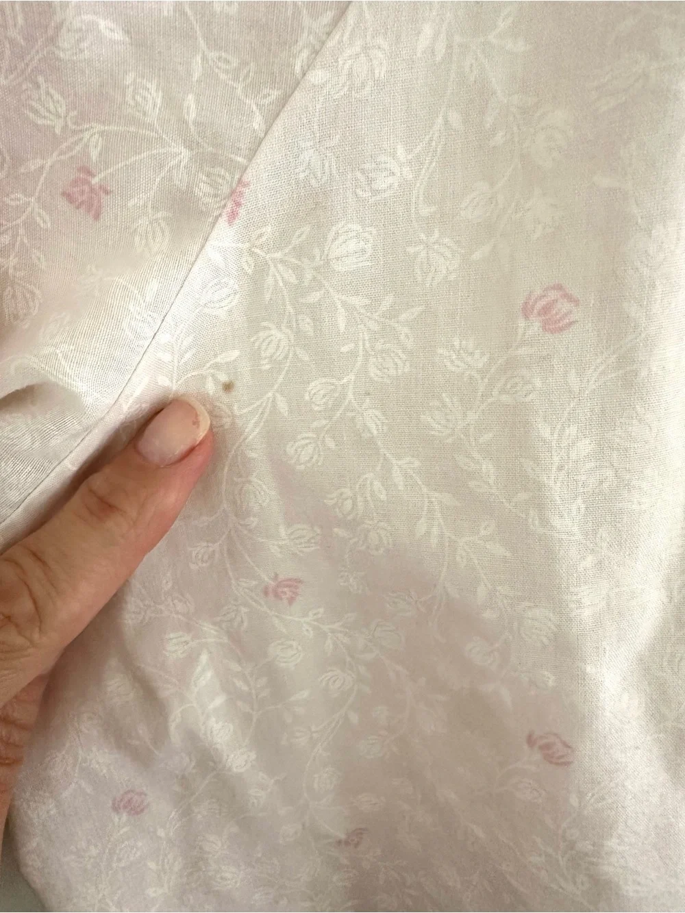 Vintage 1980’s Dimity Light Pink Floral Nightgown with Lace Trim - minor stains